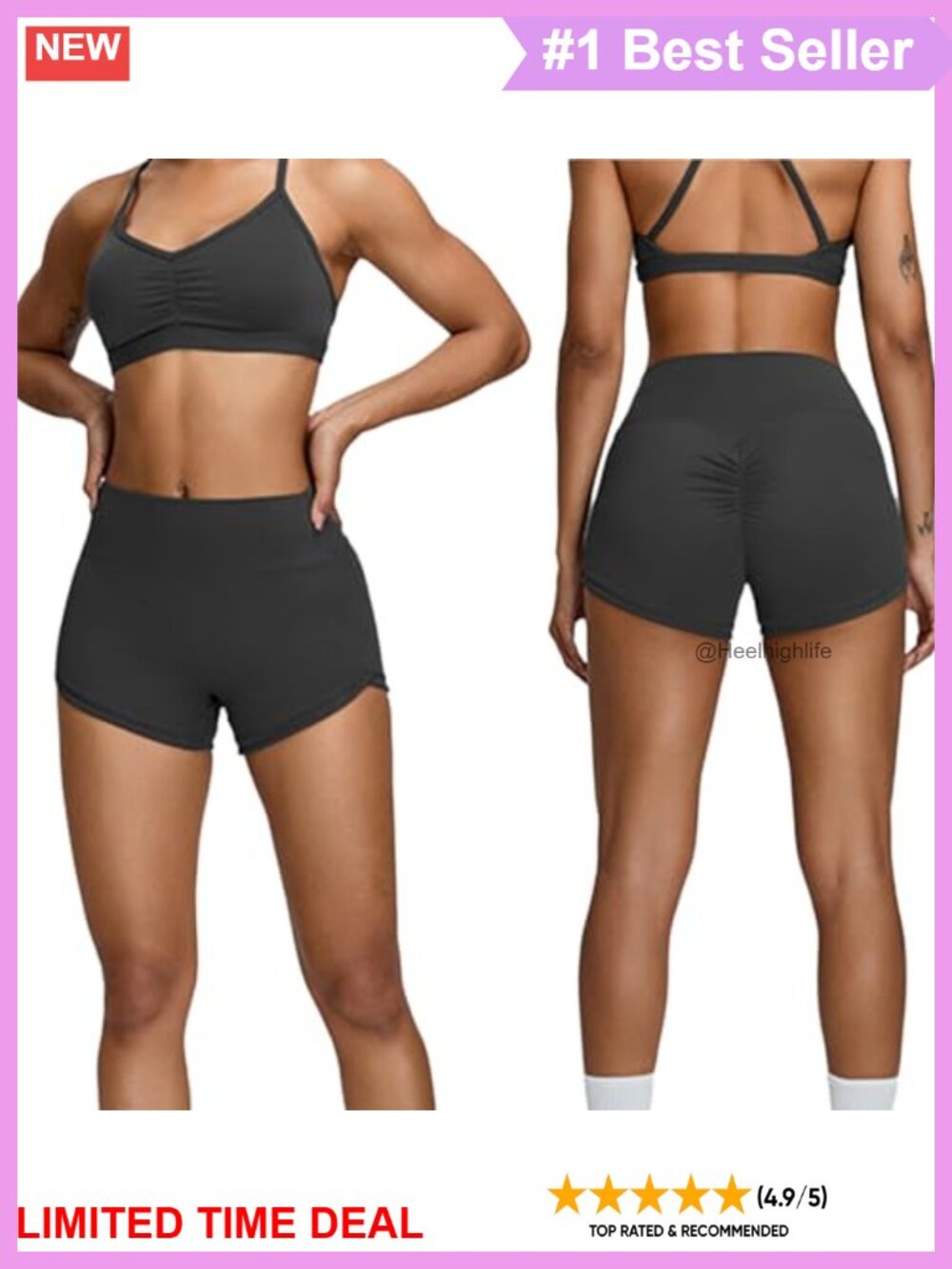 Women's Seamless Ruched Butt Lifting High Waist Yoga Shorts 3" Inseam Dolphin - Picture 5 of 5